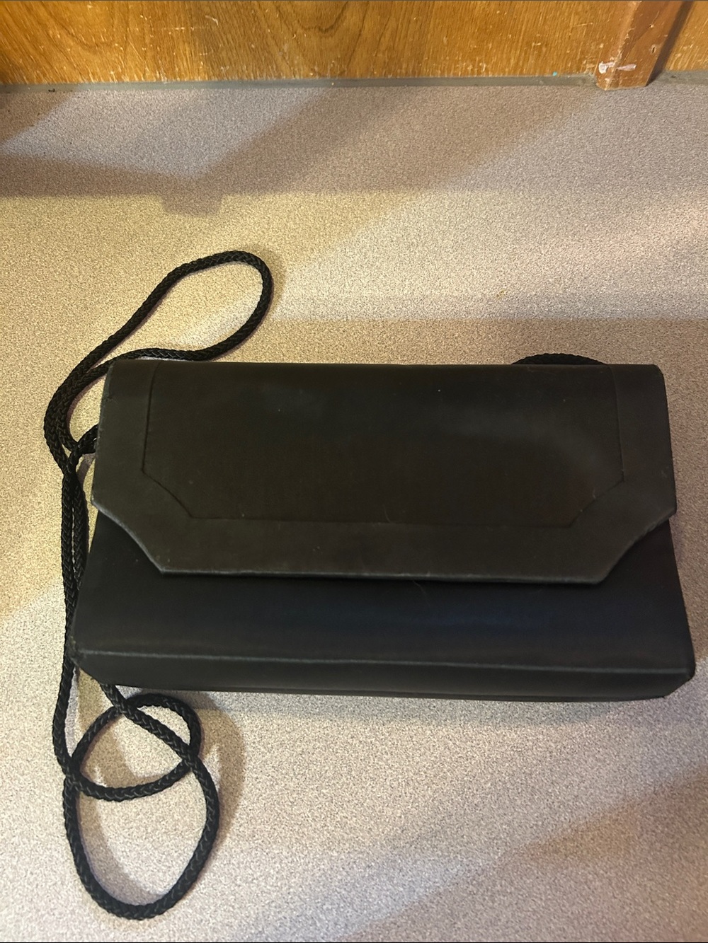 Black Satin Evening Clutch with Rope Strap